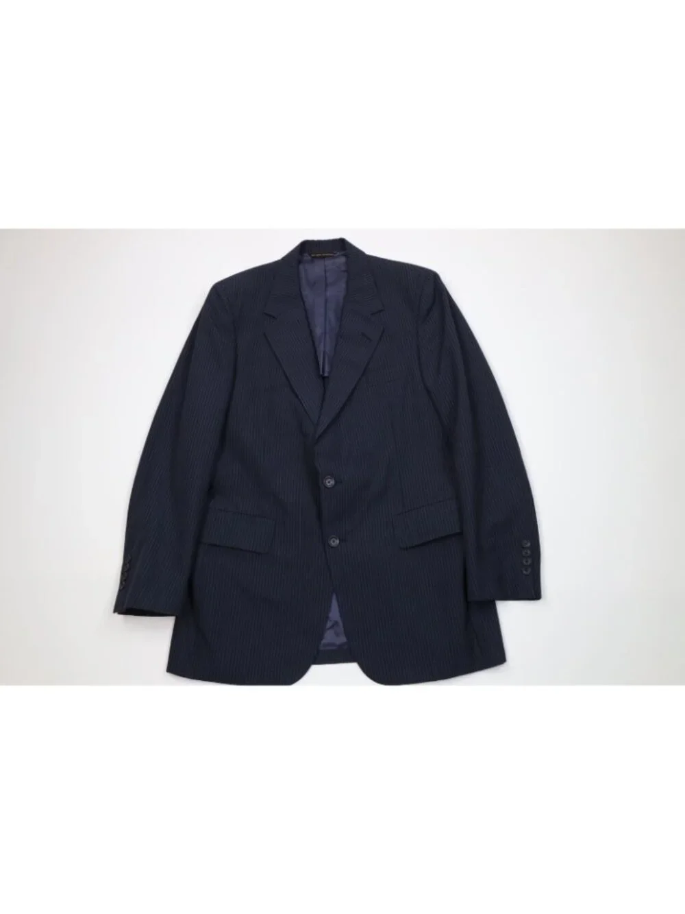Vtg 70s Mens 38R 2 Piece Pinstriped Wool Suit Wedding Blue Wide Leg 32x29 USA